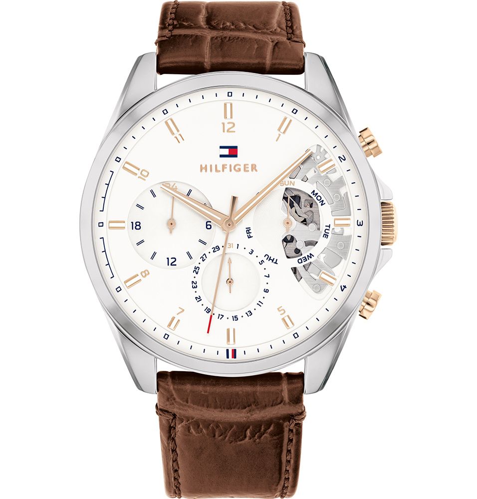 Tommy Hilfiger Men’s Quartz Leather Strap Silver Dial 44mm Watch 1710450
