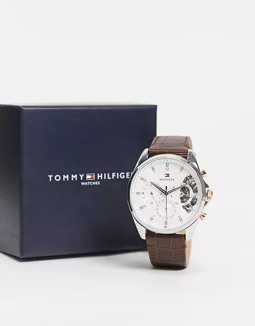 Tommy Hilfiger Men’s Quartz Leather Strap Silver Dial 44mm Watch 1710450