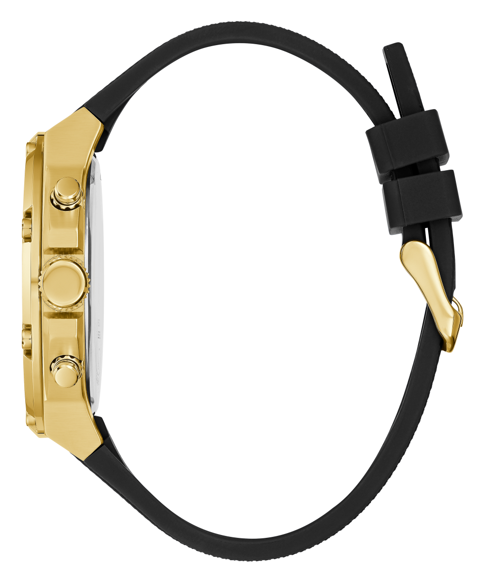 GUESS Mens Black Gold Tone Multi-function Watch