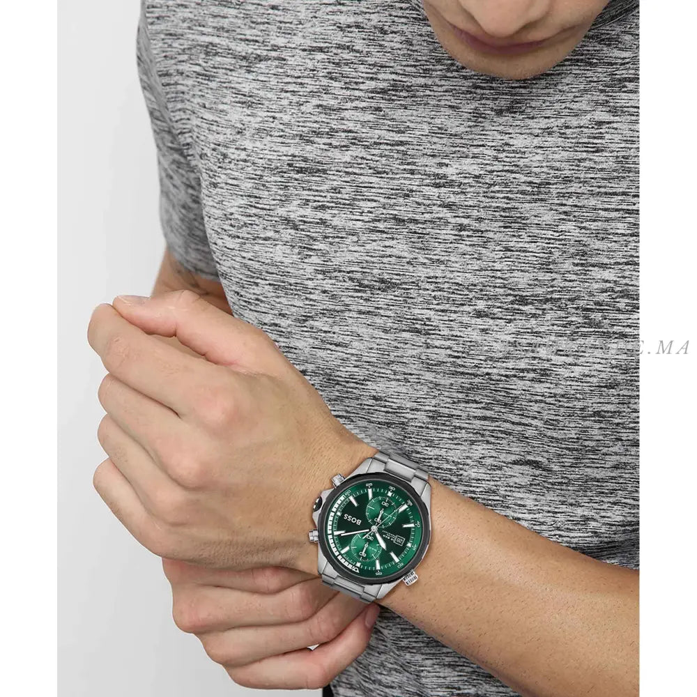 Hugo Boss Silver Steel Green Dial Chronograph Men's Watch - 1513930