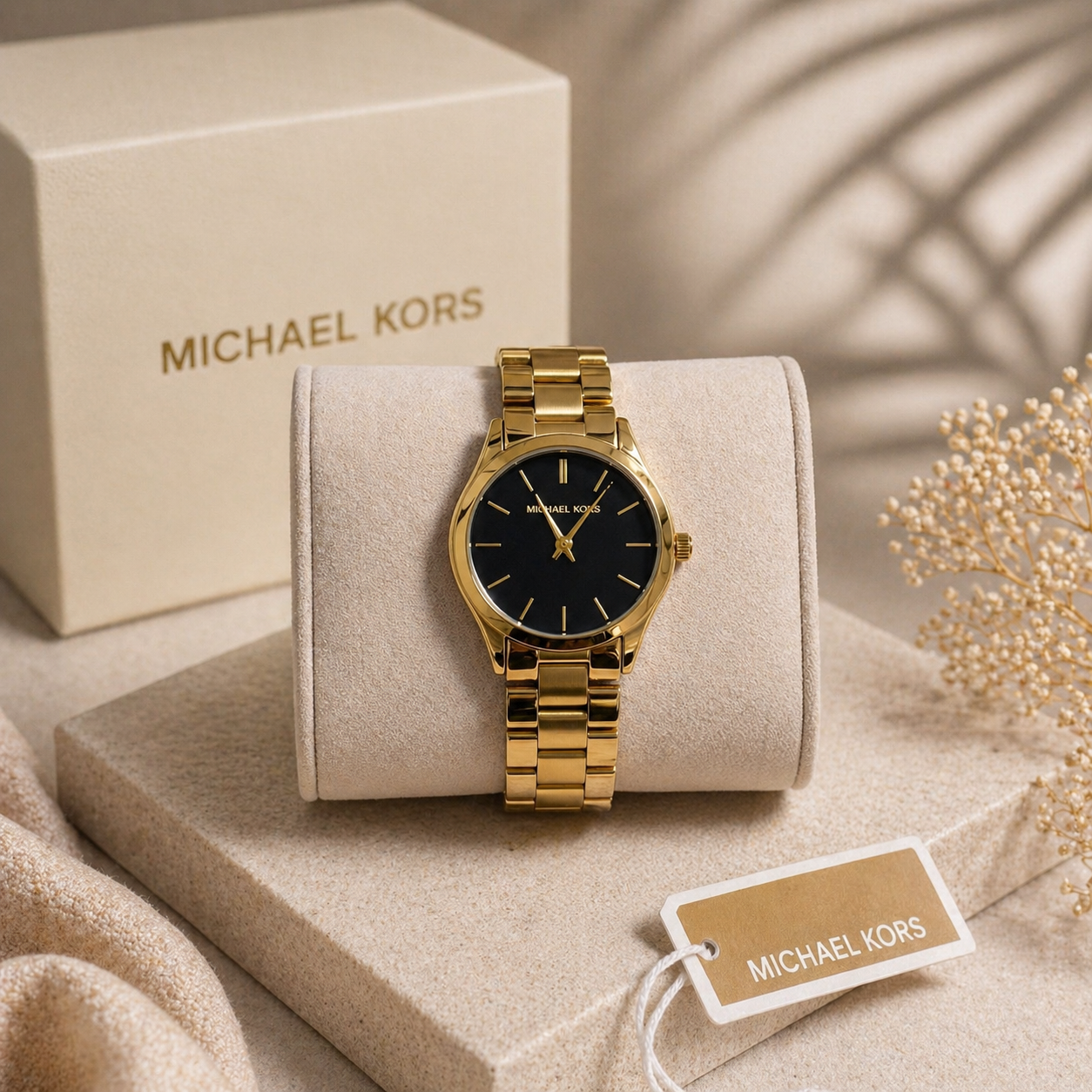 montre michael kors Runway slim gold black dial