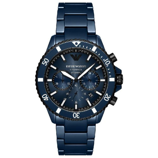 Emporio Armani Men’s Quartz Blue Ceramic Chain Blue Dial 43mm Watch AR70009