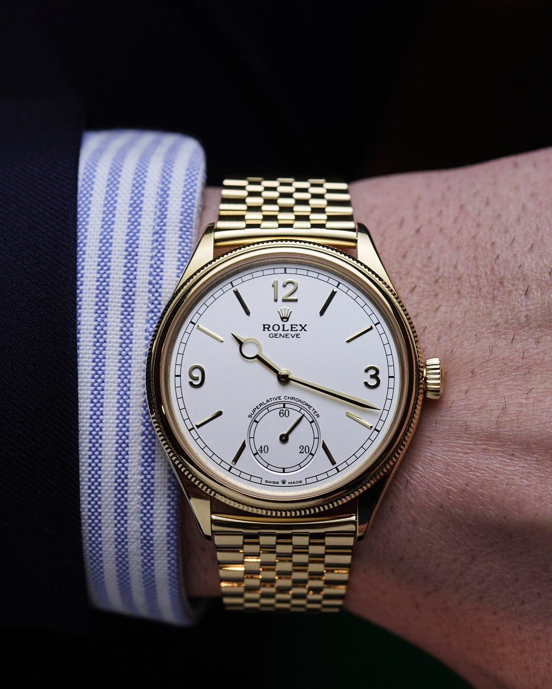 ROLEX PERPETUEL 1908 39 MM doré FONND BLANC