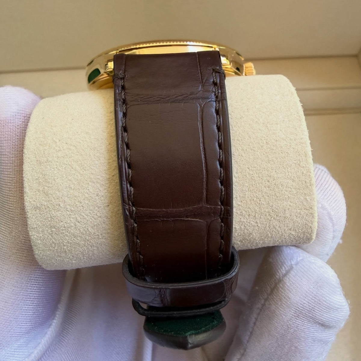 ROLEX PERPETUEL 1908 39 MM DORÉ  CUIRE MARRON FOND BLANC