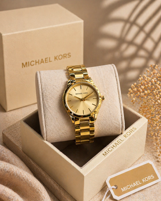 montre michael kors Gold Runway slim gold dial