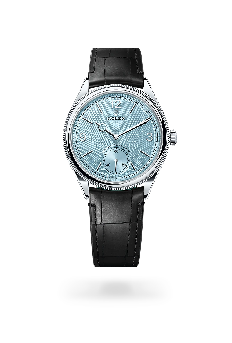 ROLEX PERPETUEL 1908 39 MM CUIRE NOIR FOND BLEU