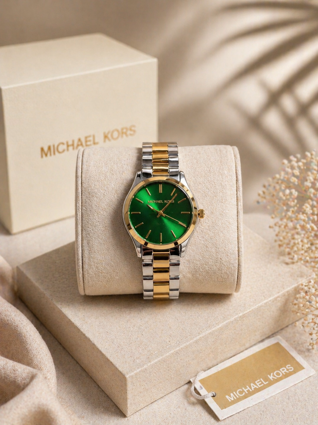 montre michael kors Runway slim two tone green dial