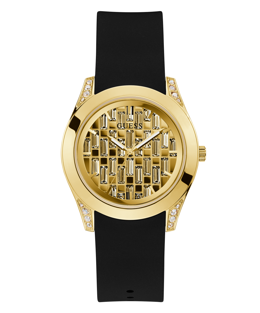 GUESS Ladies Black Gold Tone Analog Watch