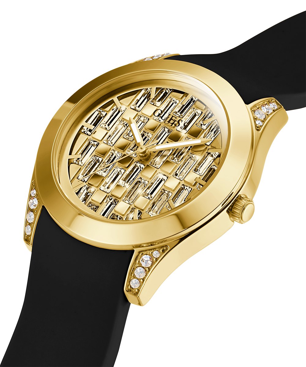 GUESS Ladies Black Gold Tone Analog Watch