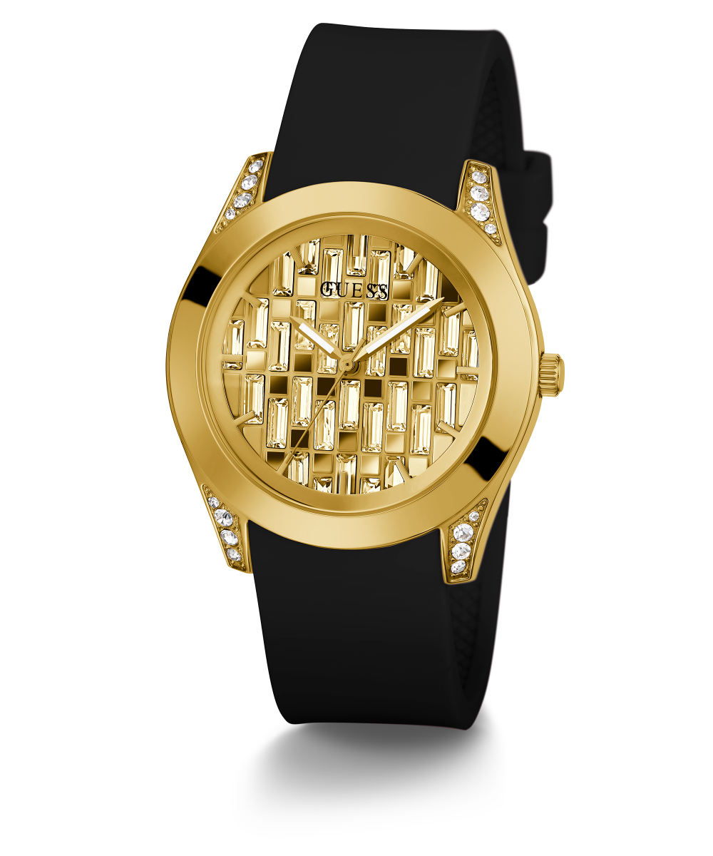 GUESS Ladies Black Gold Tone Analog Watch