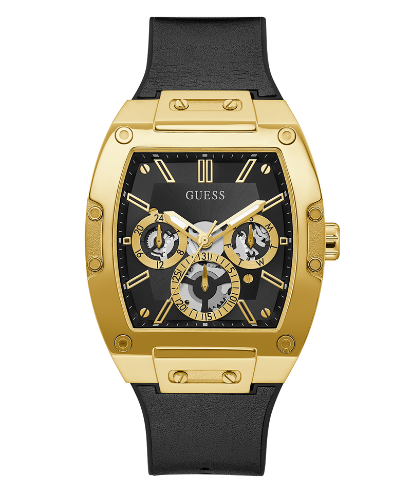 GUESS Mens Black Gold Tone Multi-function Watch
