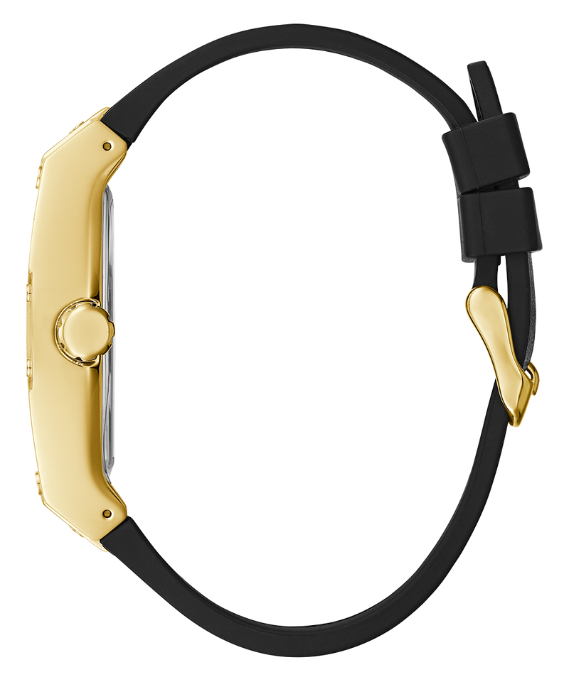 GUESS Mens Black Gold Tone Multi-function Watch