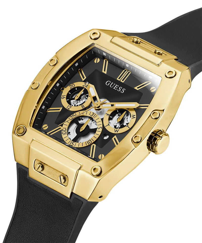 GUESS Mens Black Gold Tone Multi-function Watch