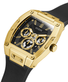 GUESS Mens Black Gold Tone Multi-function Watch