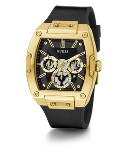GUESS Mens Black Gold Tone Multi-function Watch