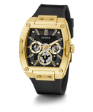 GUESS Mens Black Gold Tone Multi-function Watch