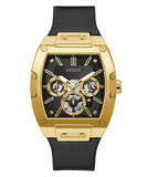 GUESS Mens Black Gold Tone Multi-function Watch