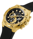 GUESS Mens Black Gold Tone Multi-function Watch