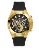 GUESS Mens Black Gold Tone Multi-function Watch