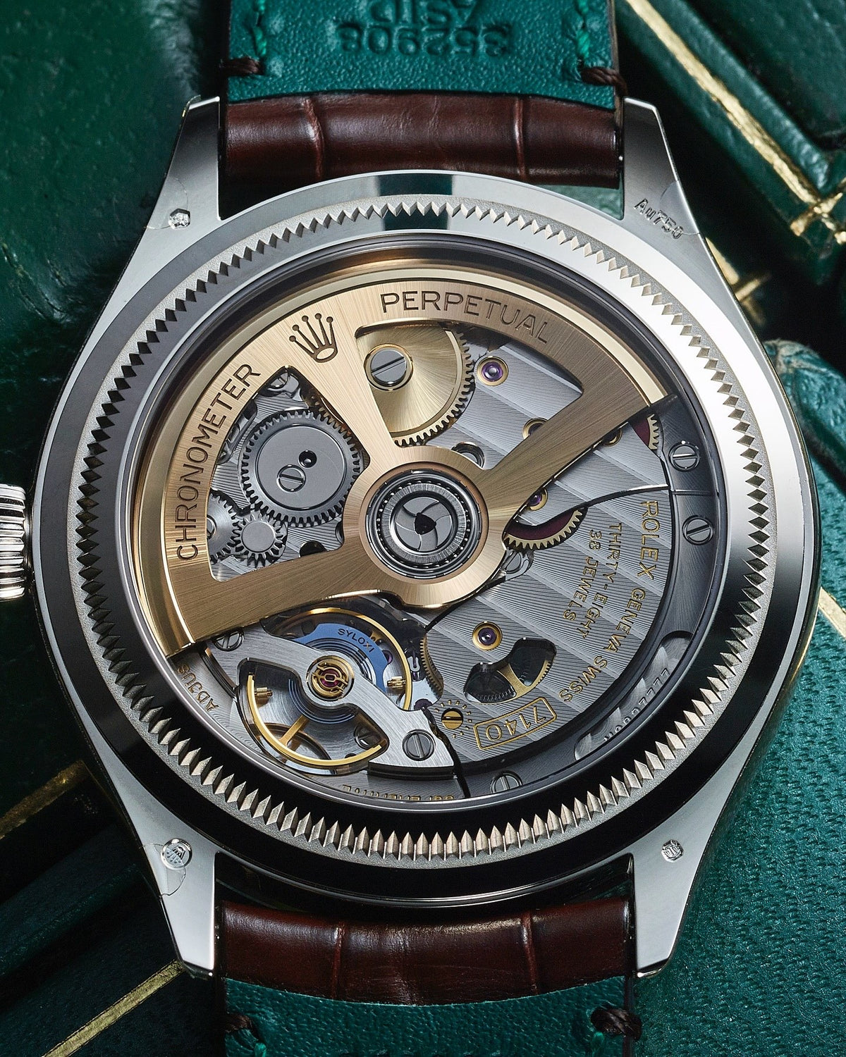 ROLEX PERPETUEL 1908 39 MM CUIRE MARRON  FOND BLANC
