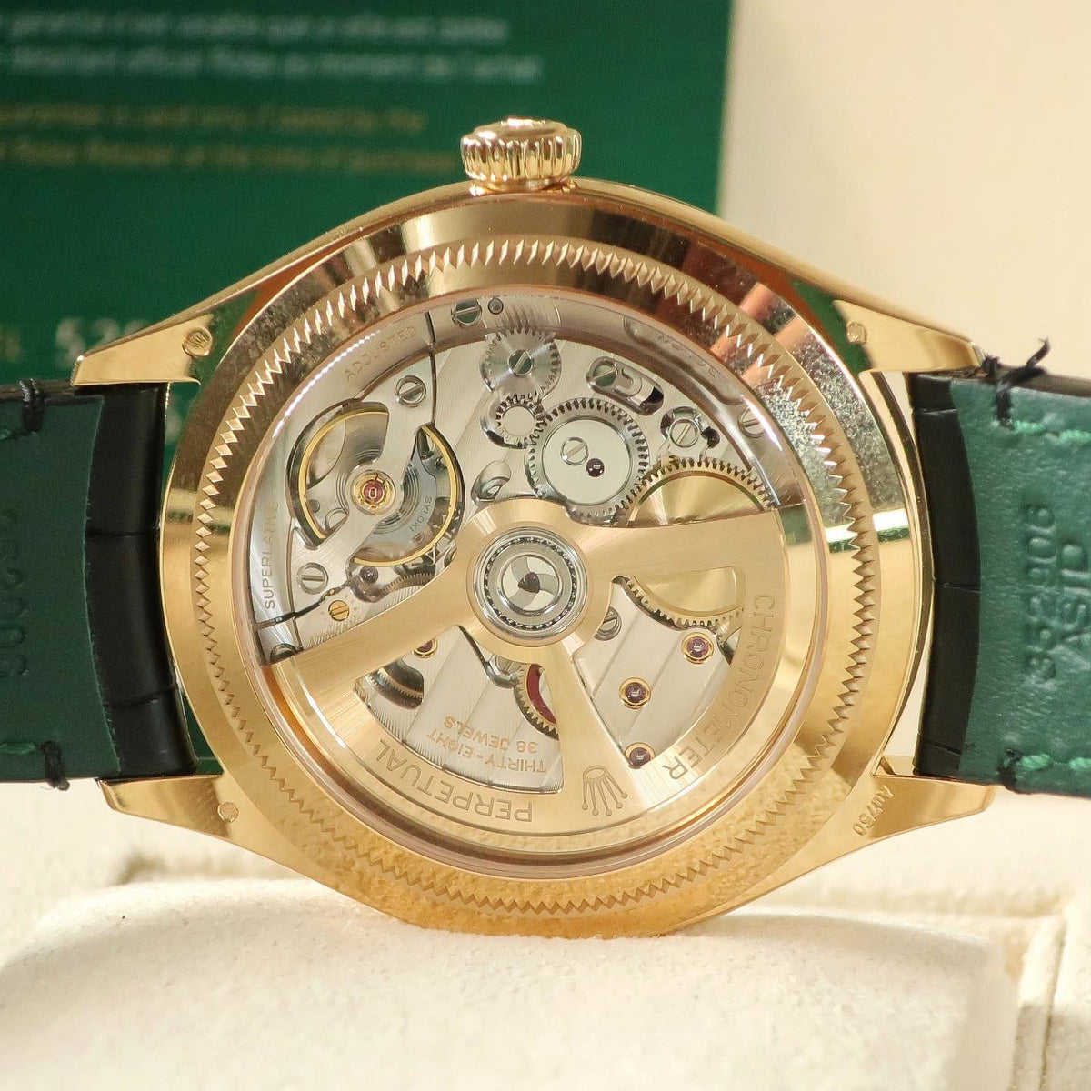 ROLEX PERPETUEL 1908 39 MM DORÉ CUIRE NOIRE FOND NOIR