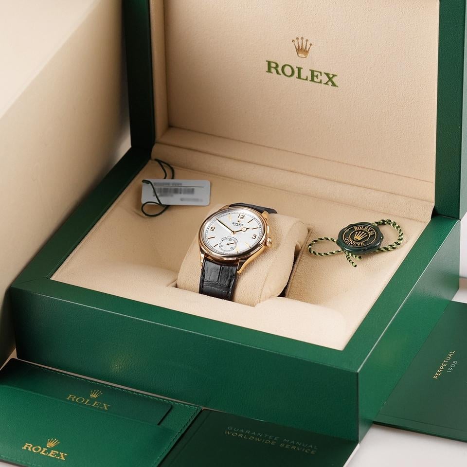 ROLEX PERPETUEL 1908 39 MM DORE CUIRE NOIR FOND BLANC