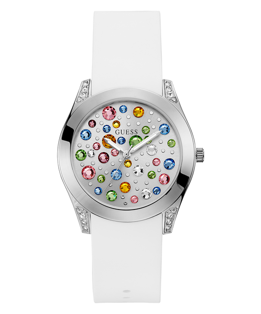 GUESS Ladies White Silver Tone Analog Watch