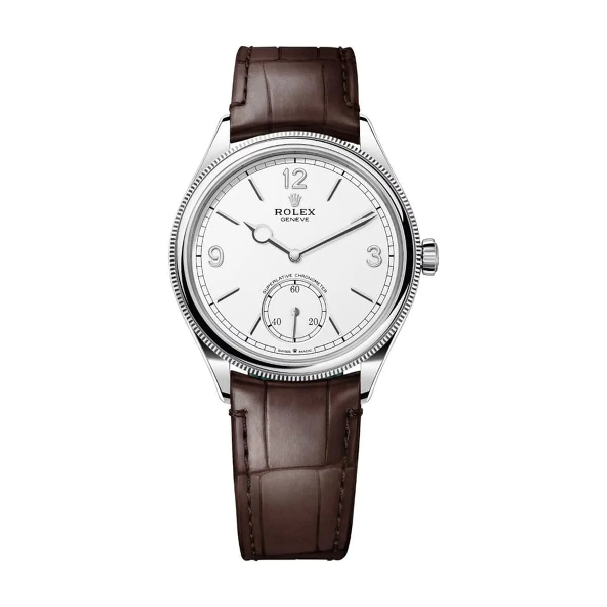 ROLEX PERPETUEL 1908 39 MM CUIRE MARRON  FOND BLANC