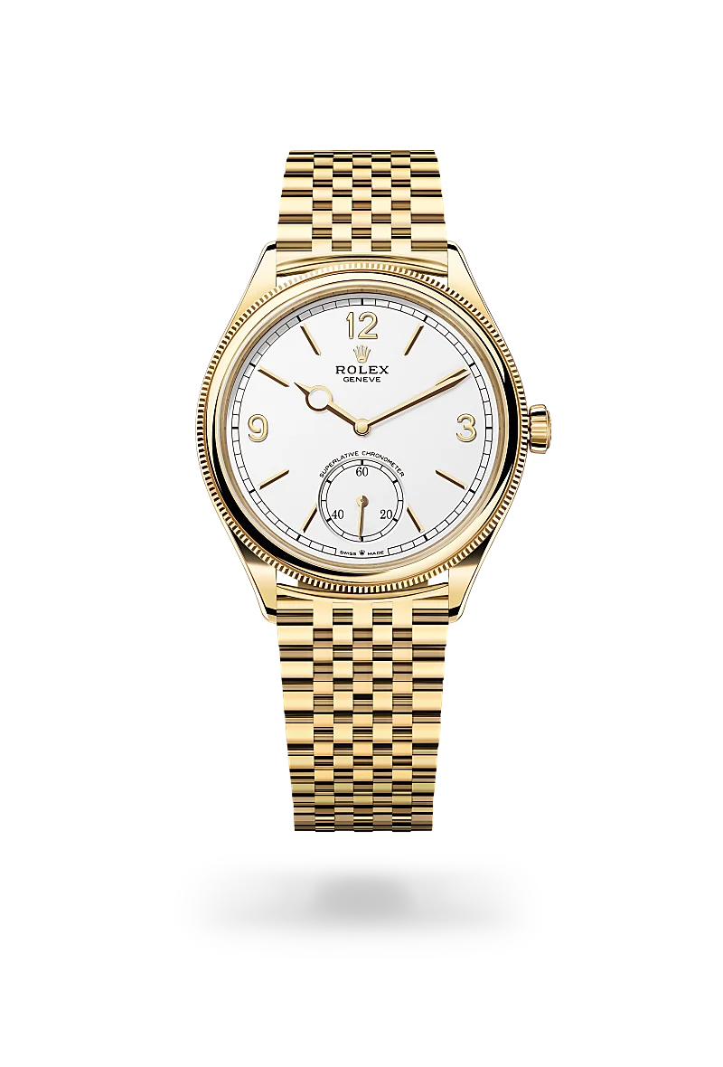 ROLEX PERPETUEL 1908 39 MM doré FONND BLANC