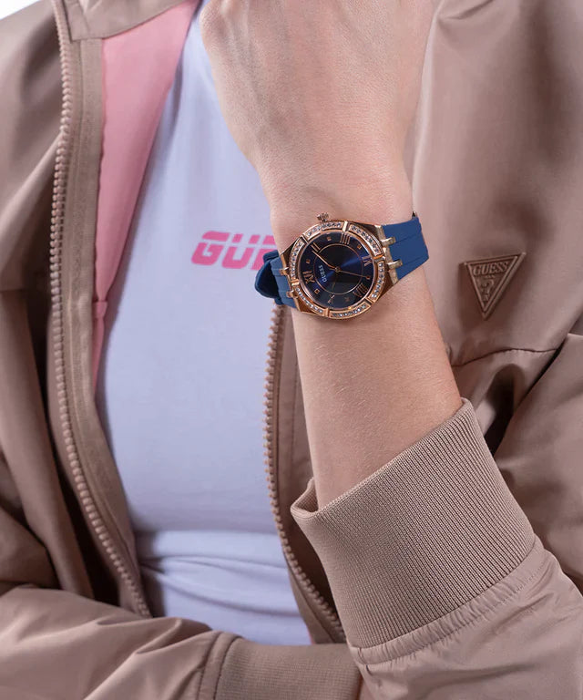 GUESS Ladies Blue Rose Gold