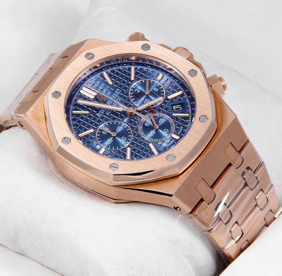 audemars piguet royal oak chronograph rose gold Blue DIAL